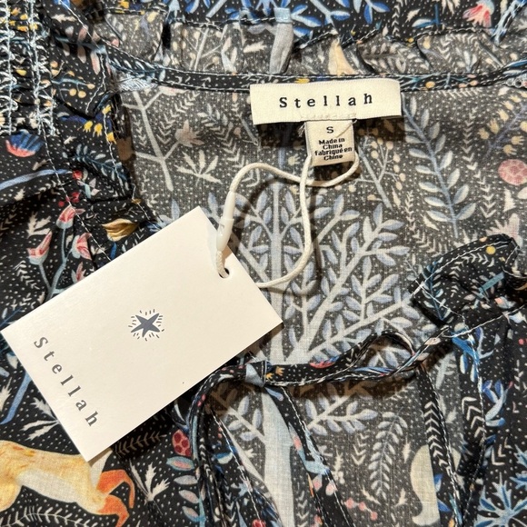 Stellah Fox Floral Peasant Tie-Neck Long Sleeve Blouse size Small Anthropologie - Picture 8 of 11